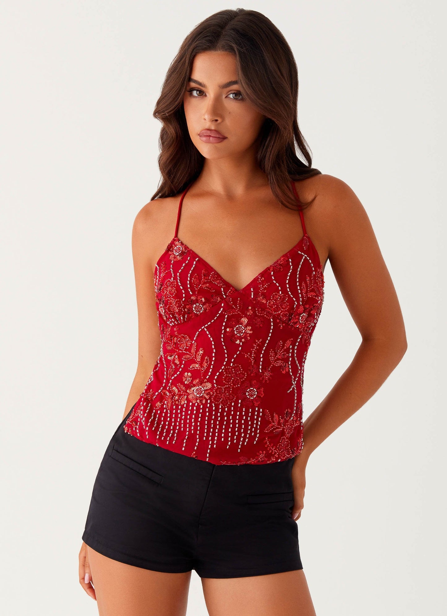 Top rouge sequin